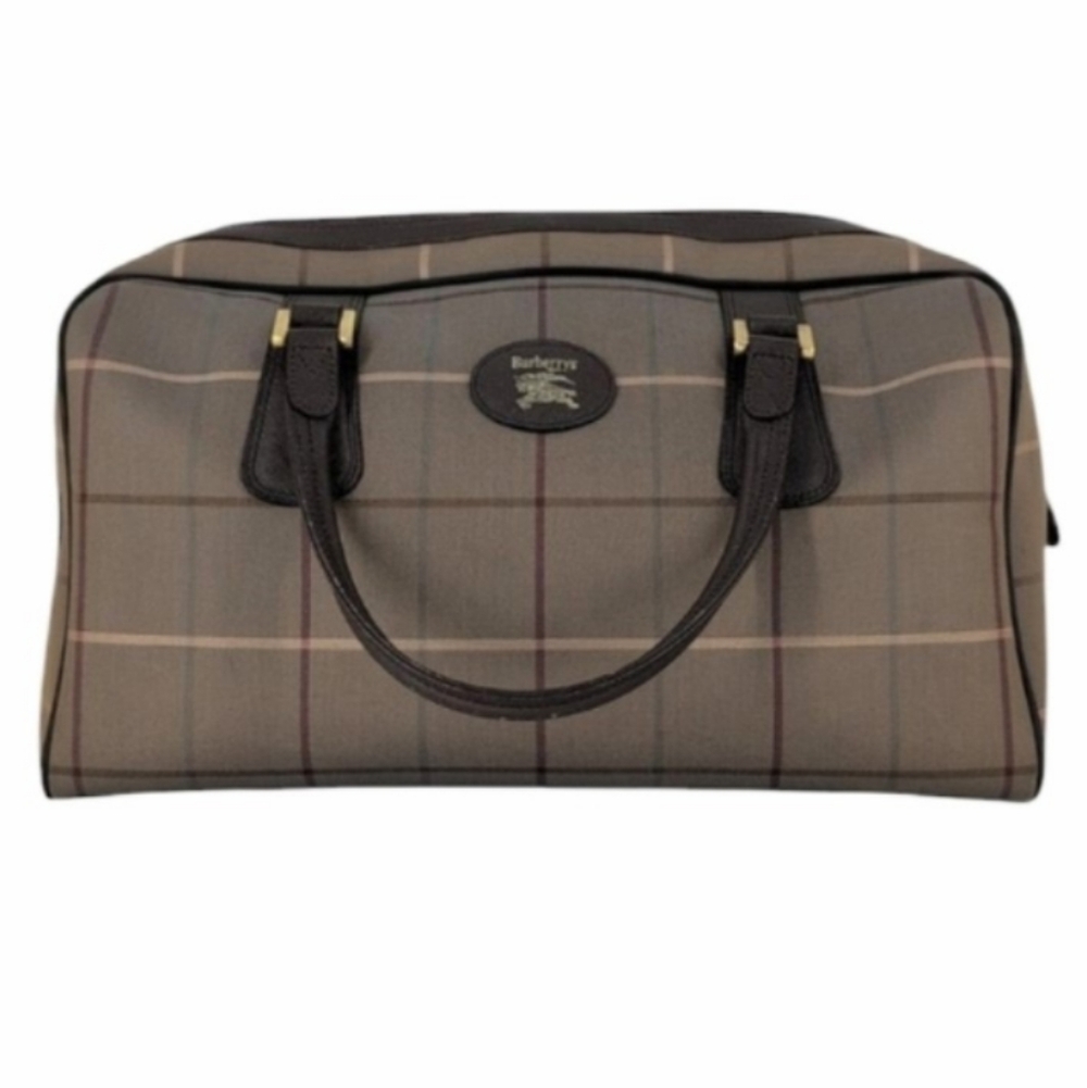 Burberry Brown Plaid Top-Handle Travel Bag